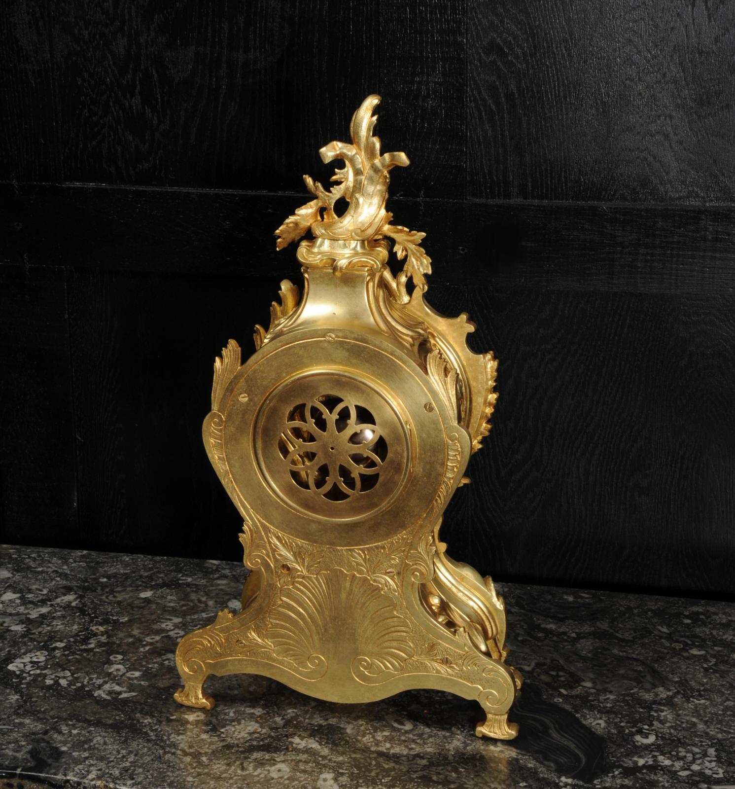 Large Antique French Gilt Bronze Rococo Clock by Louis Japy and Henri Riondet 12