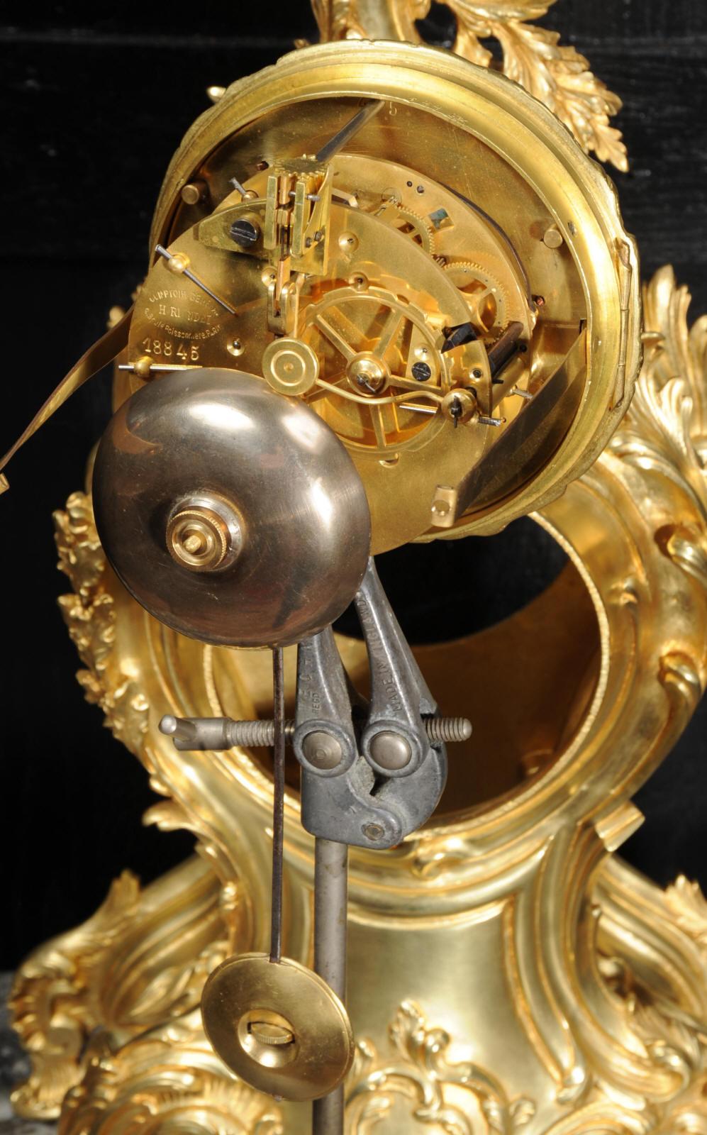 Large Antique French Gilt Bronze Rococo Clock by Louis Japy and Henri Riondet 15