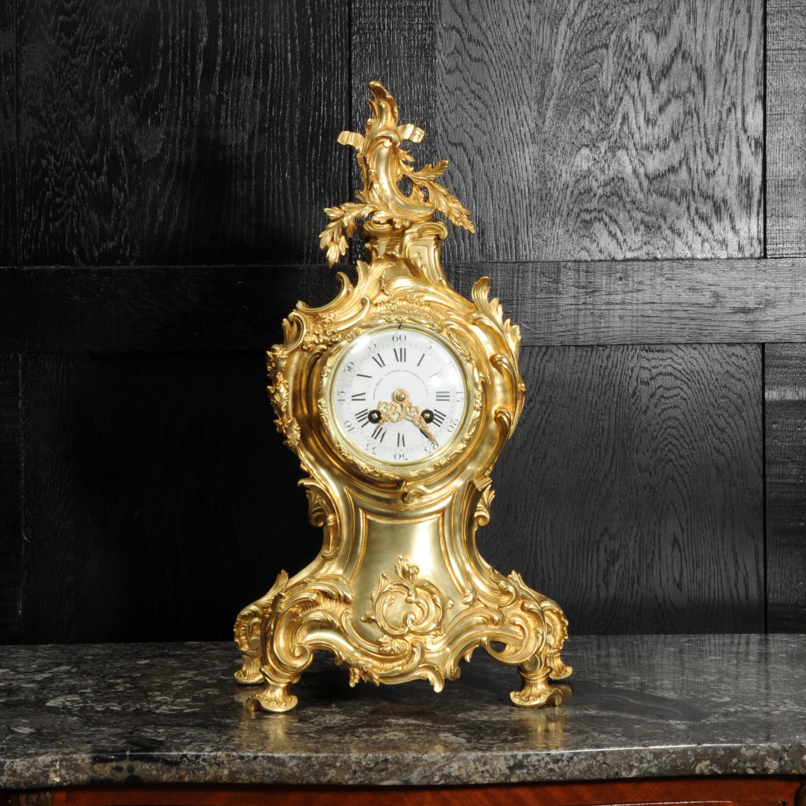 Large Antique French Gilt Bronze Rococo Clock by Louis Japy and Henri Riondet In Good Condition In Belper, Derbyshire