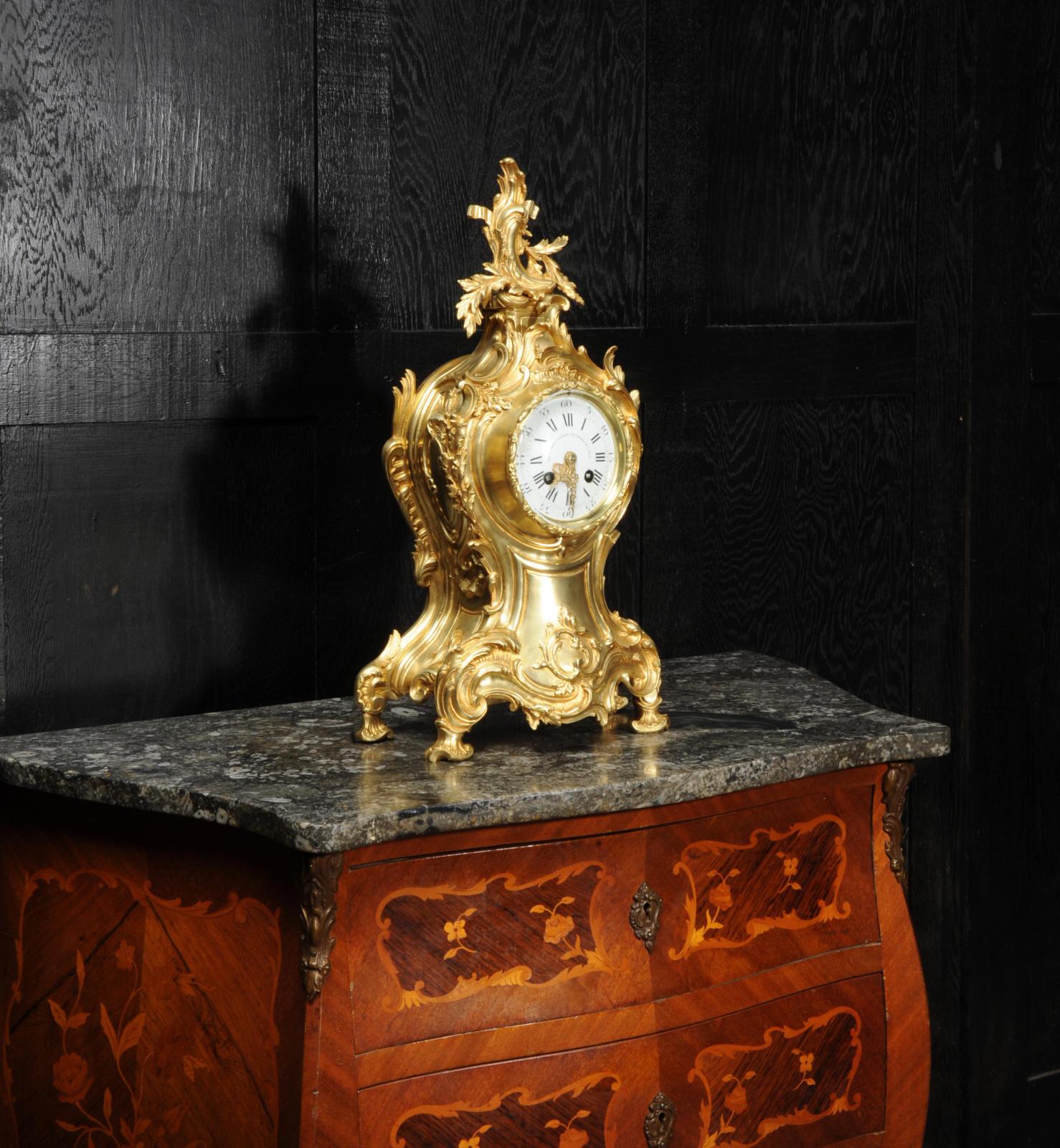 19th Century Large Antique French Gilt Bronze Rococo Clock by Louis Japy and Henri Riondet