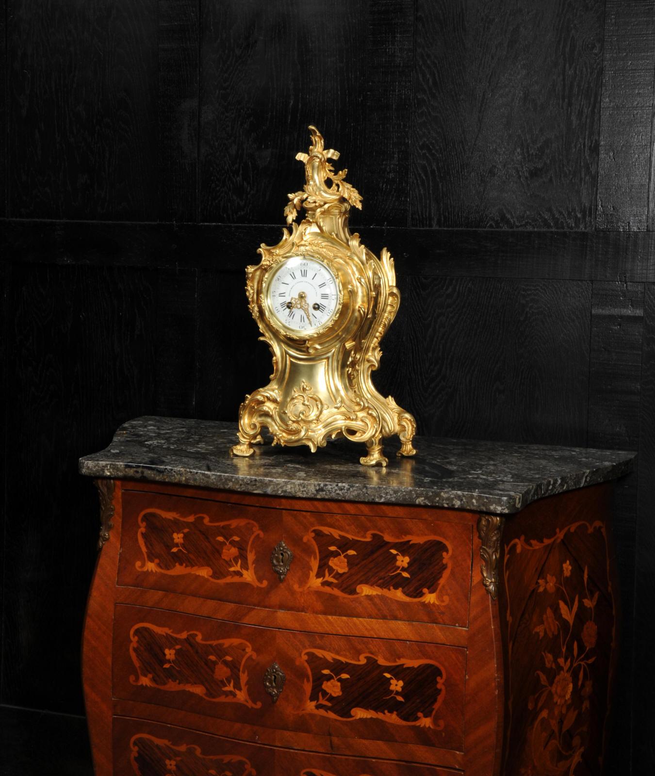 Large Antique French Gilt Bronze Rococo Clock by Louis Japy and Henri Riondet 1
