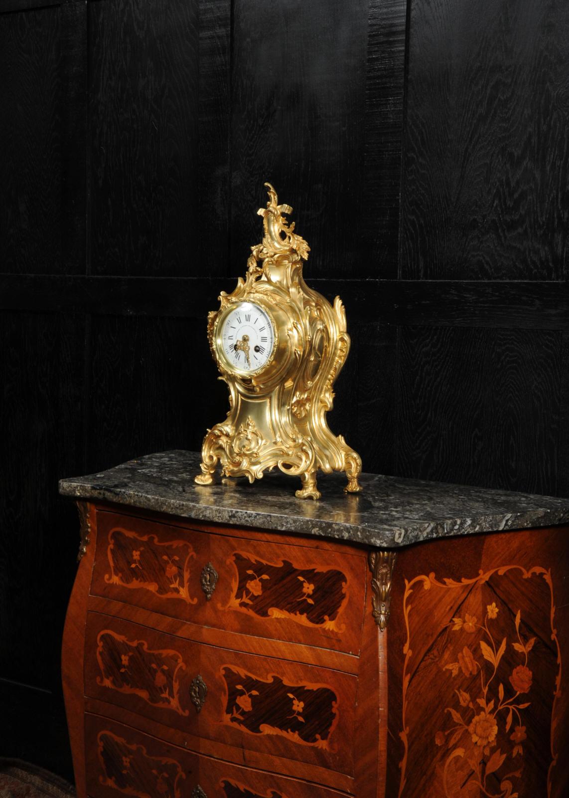Large Antique French Gilt Bronze Rococo Clock by Louis Japy and Henri Riondet 2
