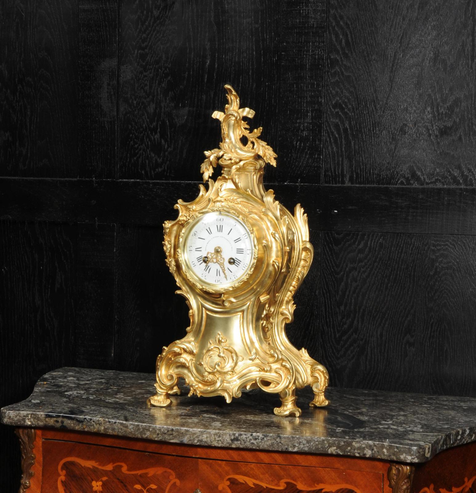 Large Antique French Gilt Bronze Rococo Clock by Louis Japy and Henri Riondet 3