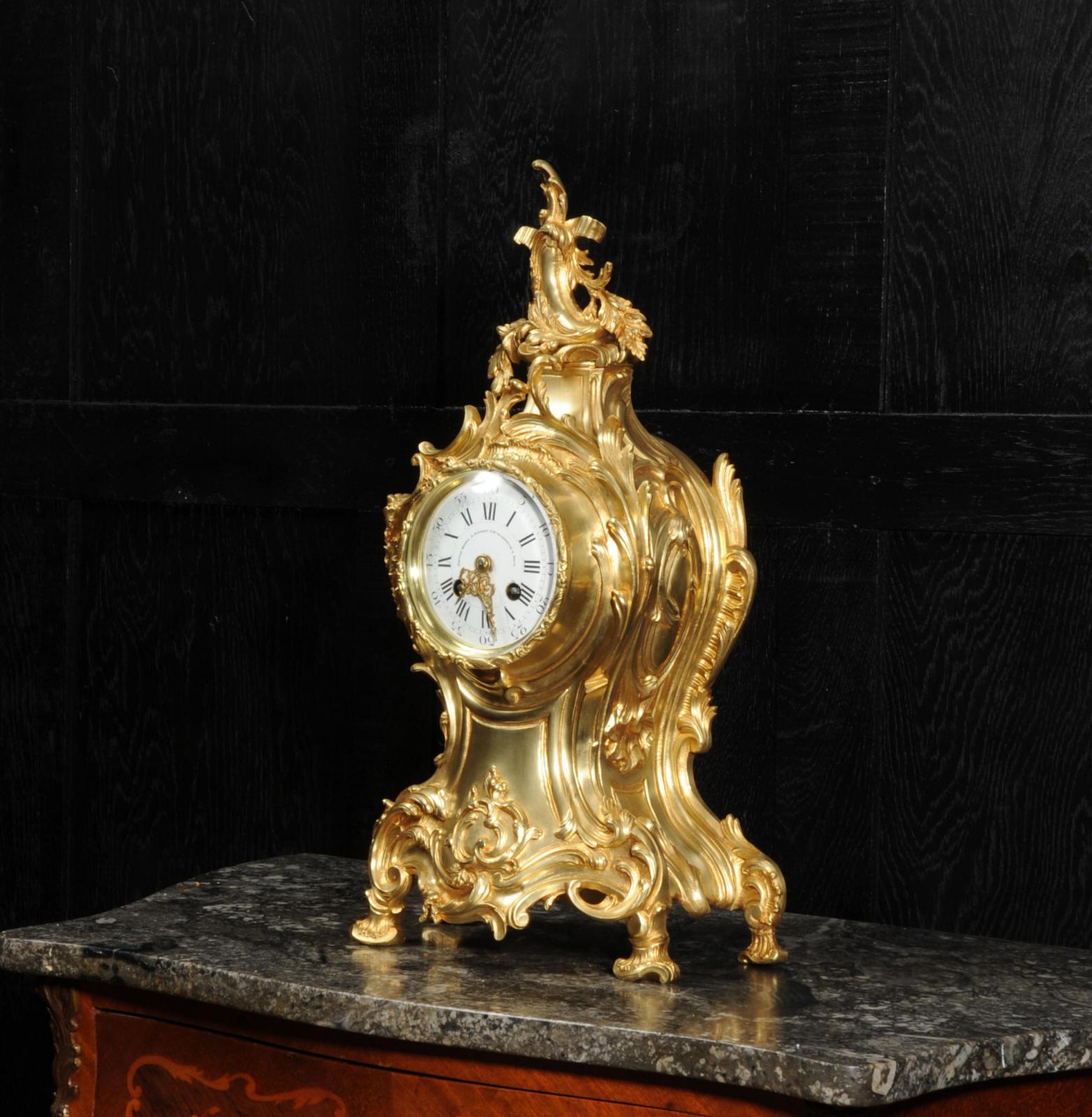 Large Antique French Gilt Bronze Rococo Clock by Louis Japy and Henri Riondet 4