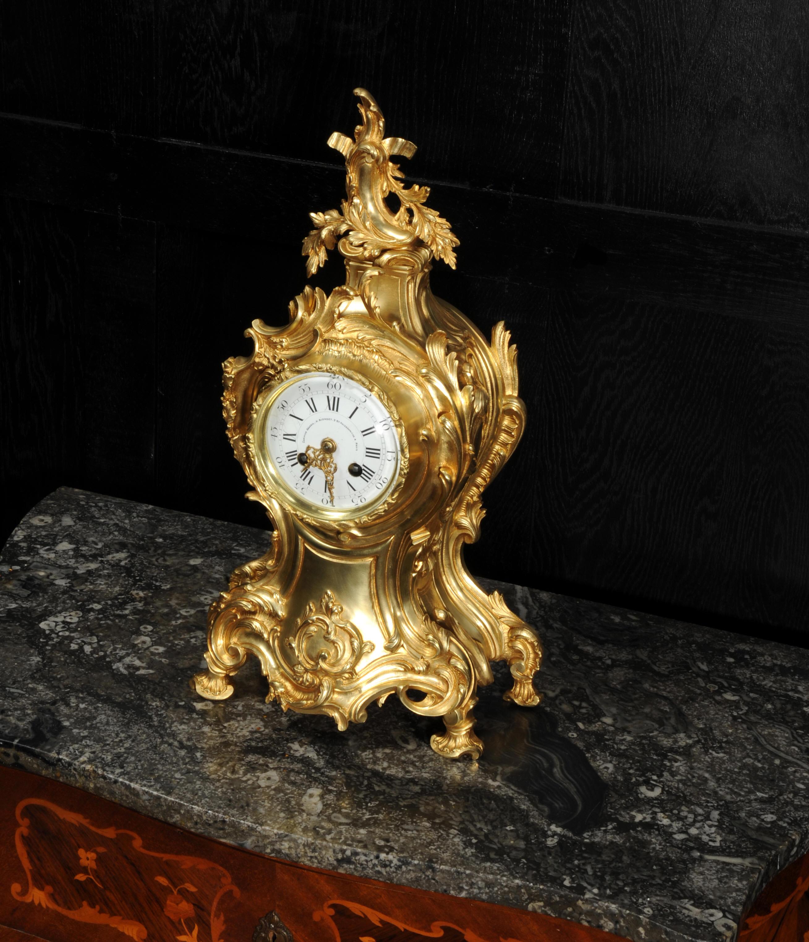 Large Antique French Gilt Bronze Rococo Clock by Louis Japy and Henri Riondet 5