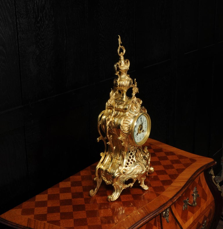 Large Antique French Gilt Bronze Rococo Clock For Sale 2