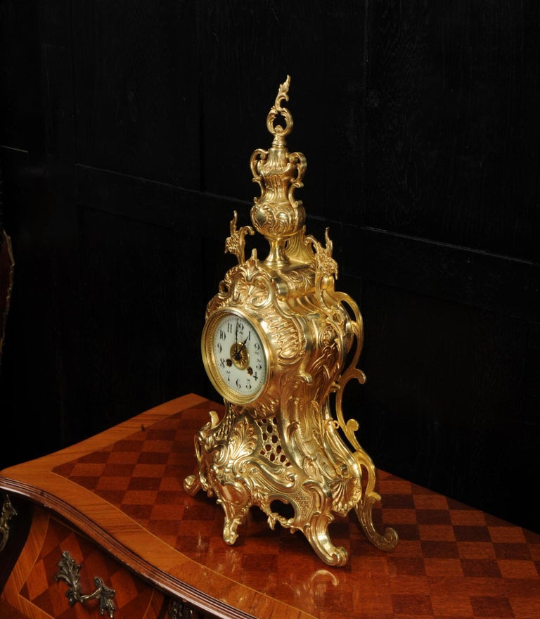 Large Antique French Gilt Bronze Rococo Clock For Sale 4