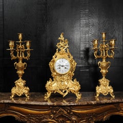 Large Antique French Gilt Bronze Rococo Clock Set