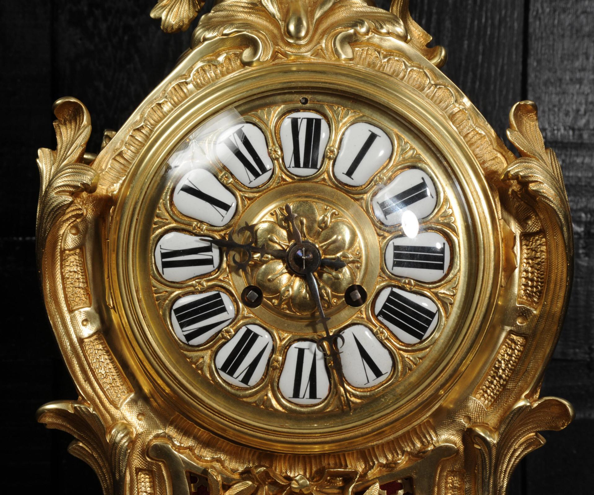 Large Antique French Gilt Bronze Rococo Louis XV Clock 7