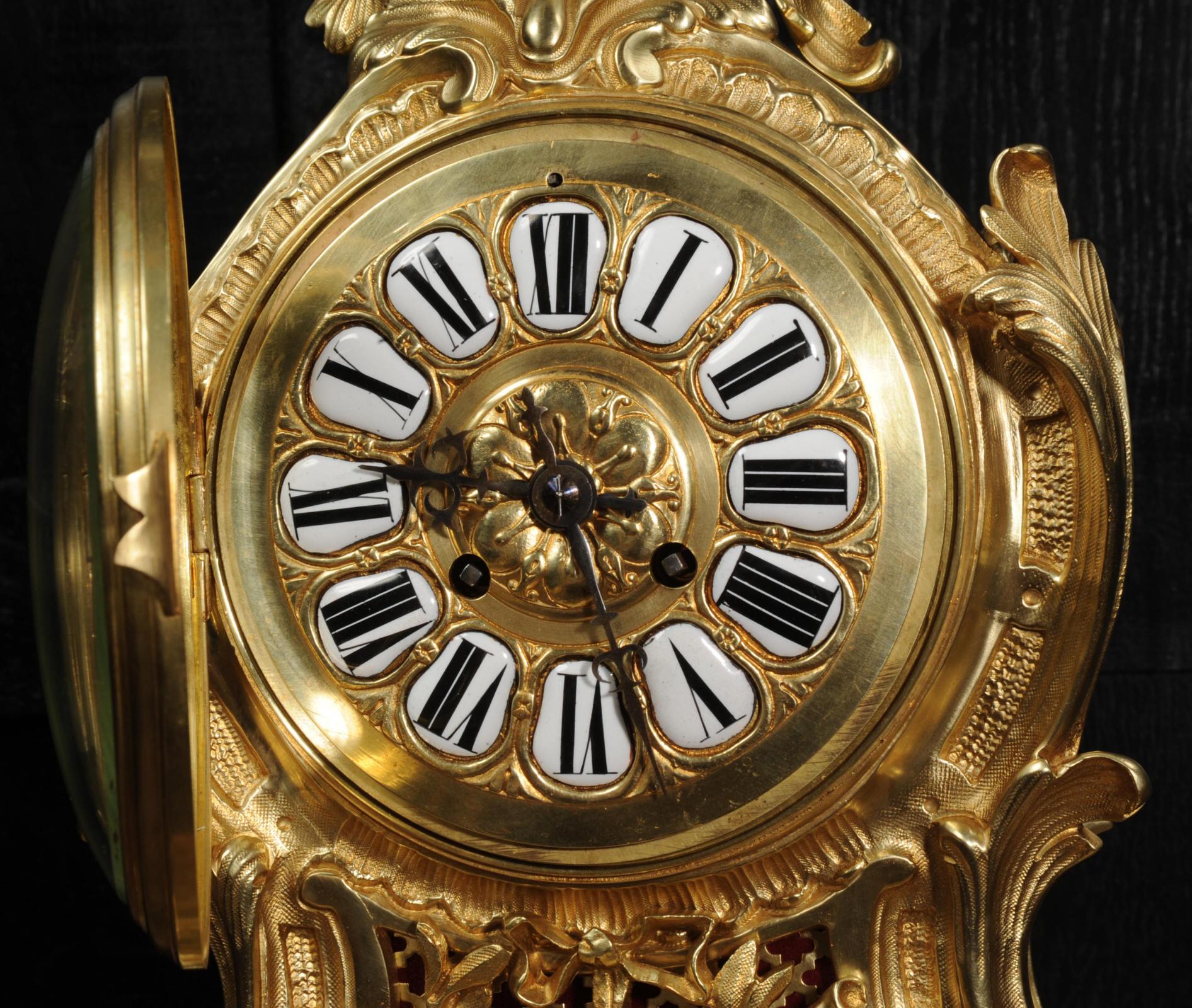 Large Antique French Gilt Bronze Rococo Louis XV Clock 8
