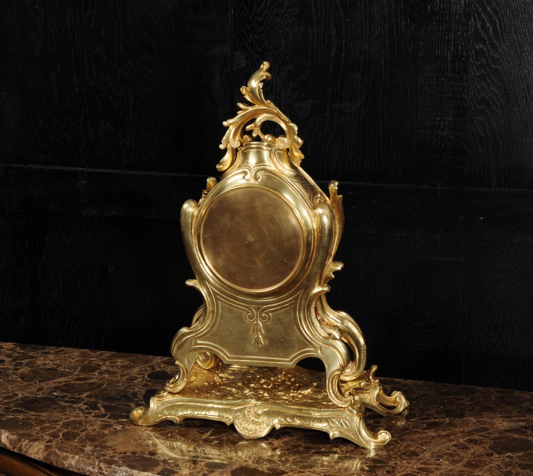 Large Antique French Gilt Bronze Rococo Louis XV Clock 9