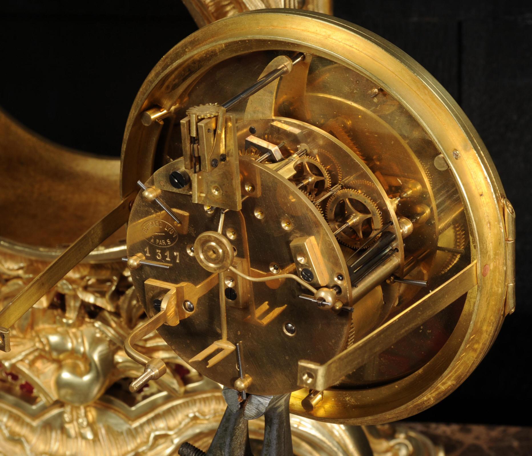 Large Antique French Gilt Bronze Rococo Louis XV Clock 11