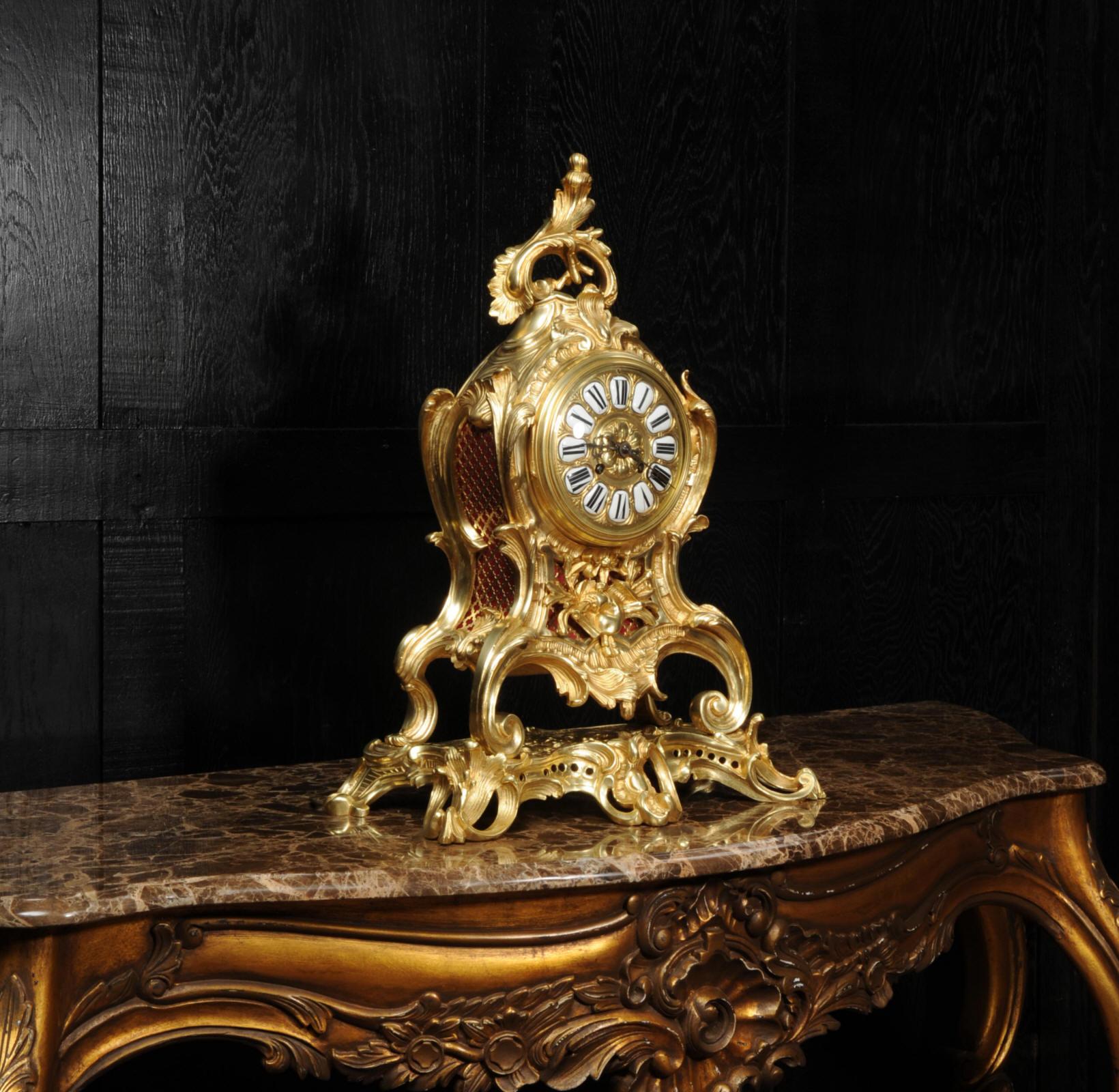 19th Century Large Antique French Gilt Bronze Rococo Louis XV Clock