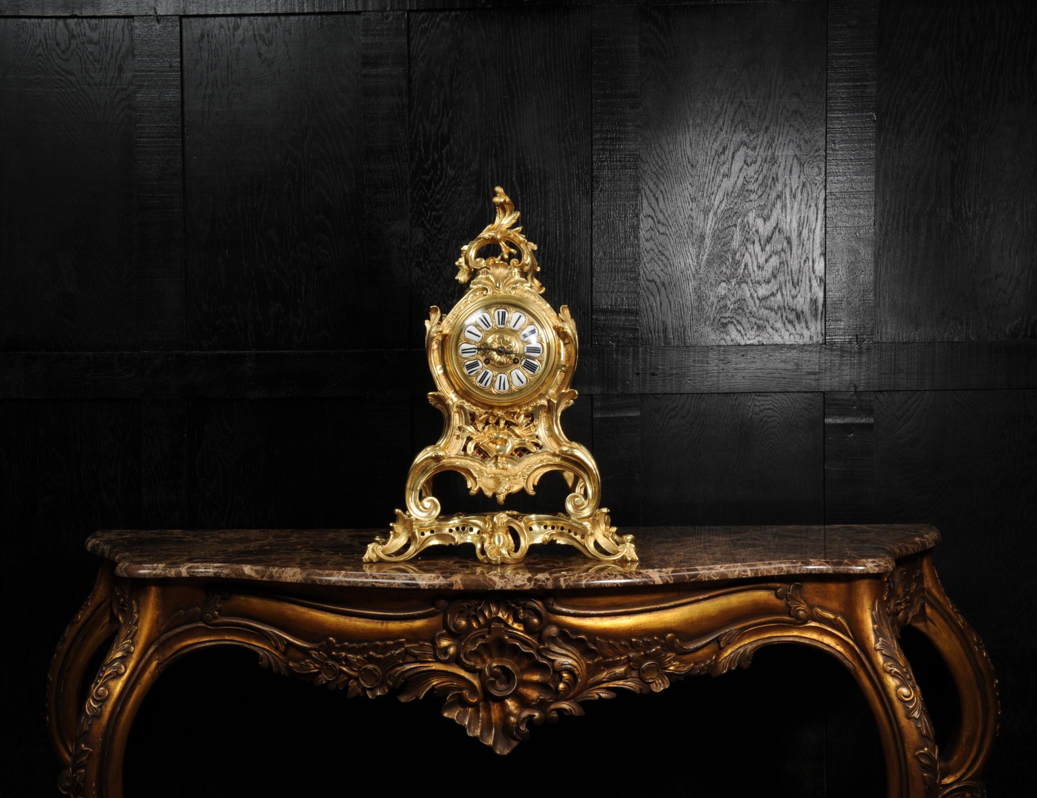 Large Antique French Gilt Bronze Rococo Louis XV Clock 2
