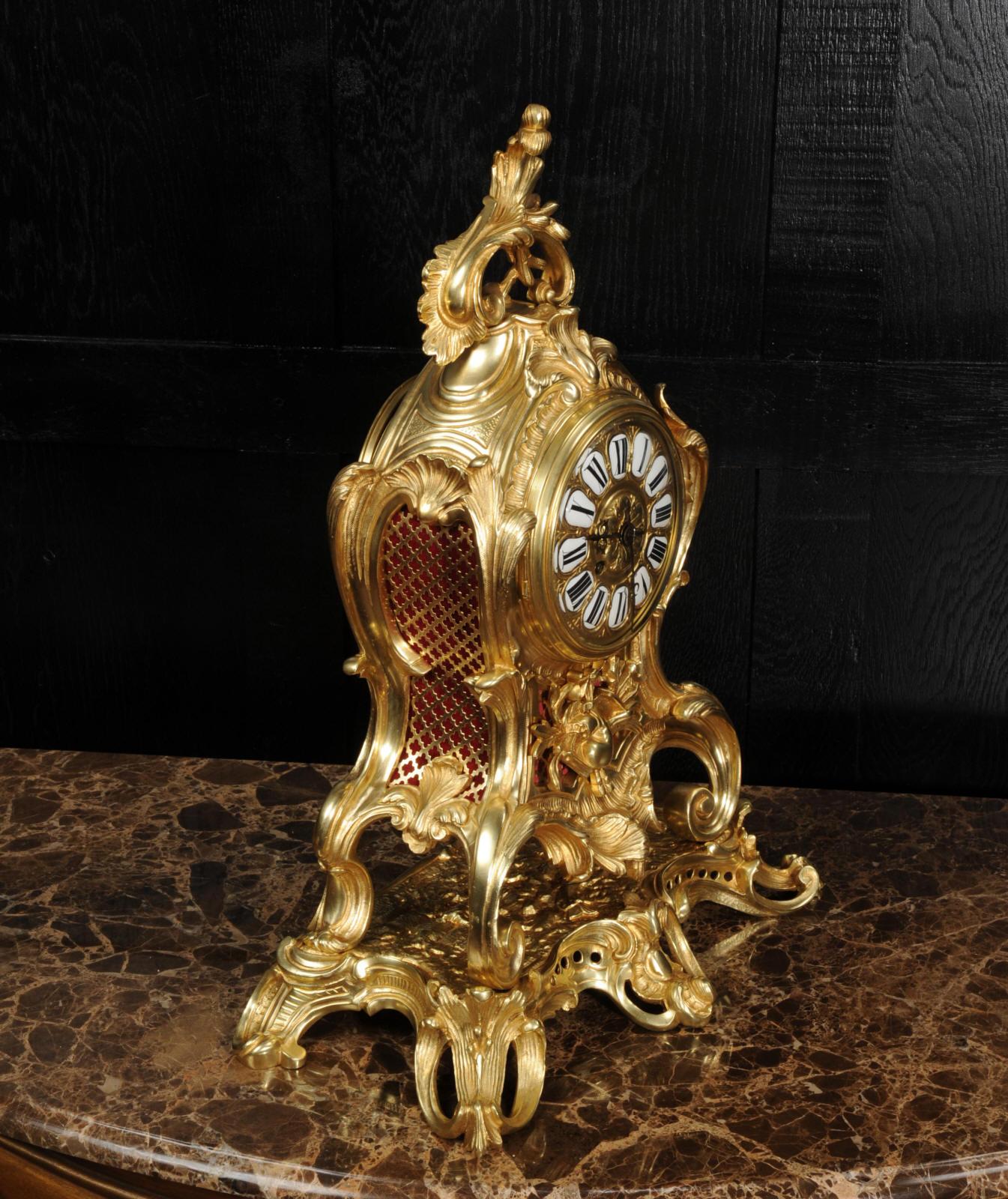Large Antique French Gilt Bronze Rococo Louis XV Clock 3