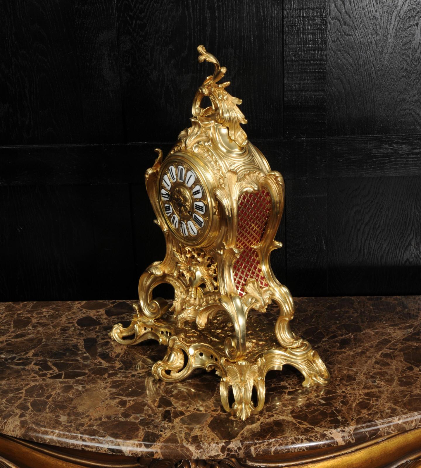 Large Antique French Gilt Bronze Rococo Louis XV Clock 4