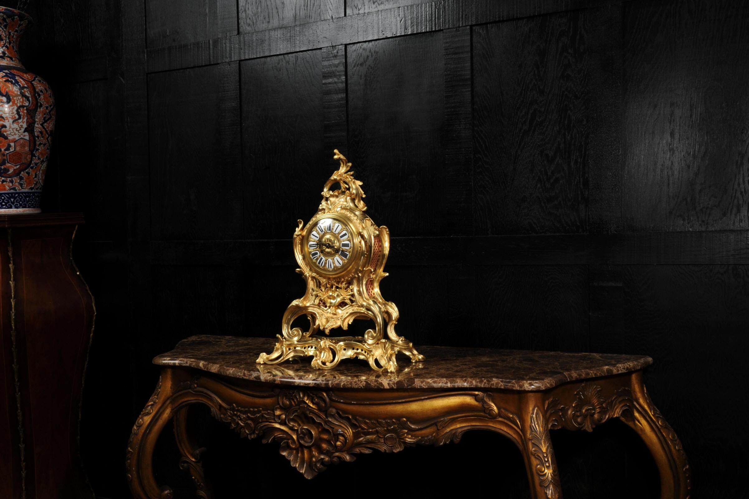 Large Antique French Gilt Bronze Rococo Louis XV Clock 5