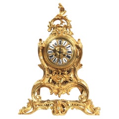 Large Antique French Gilt Bronze Rococo Louis XV Clock