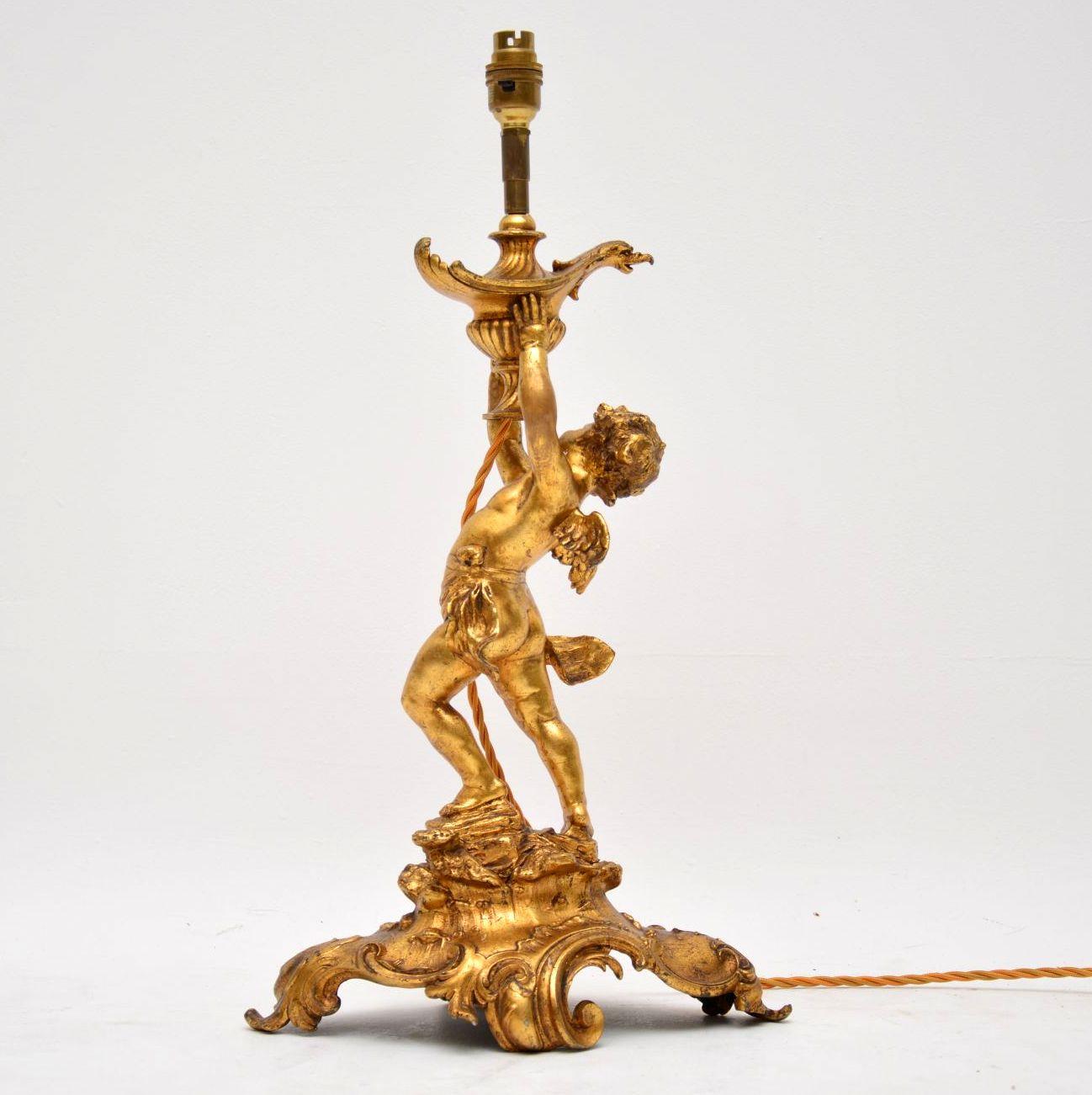 Victorian Large Antique French Gilt Bronze Table Lamp