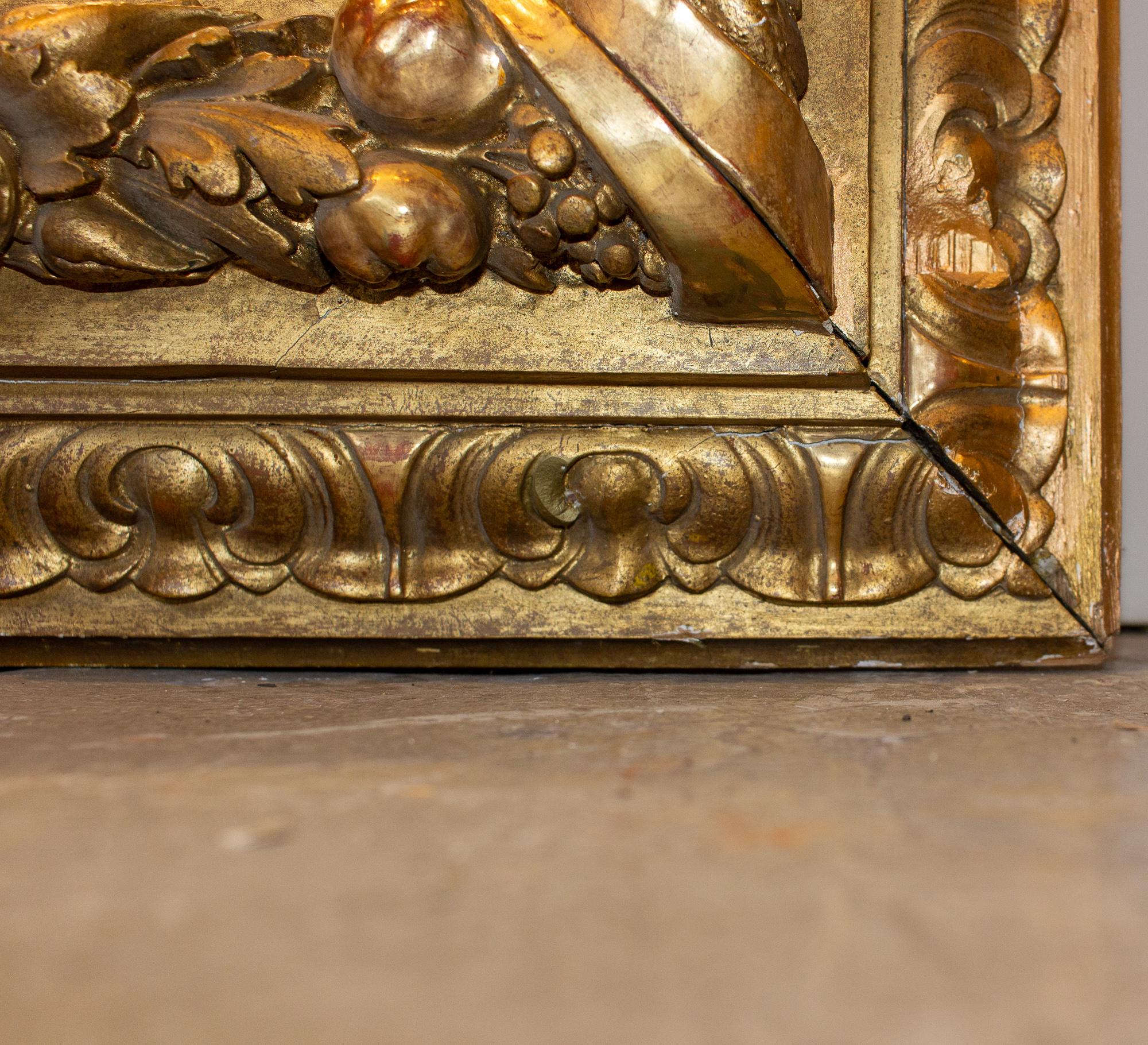 Large Antique French Gilt Floor Mirror with Carved Pomegranate & Leaf Details 9