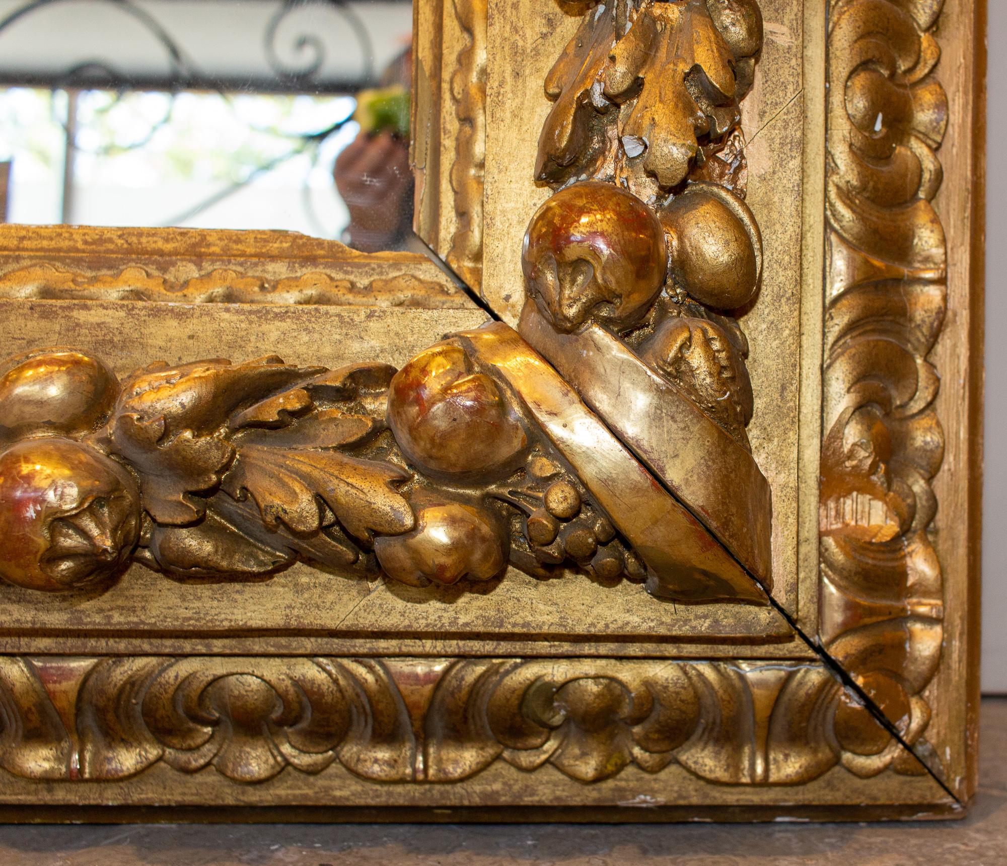 Large Antique French Gilt Floor Mirror with Carved Pomegranate & Leaf Details 10
