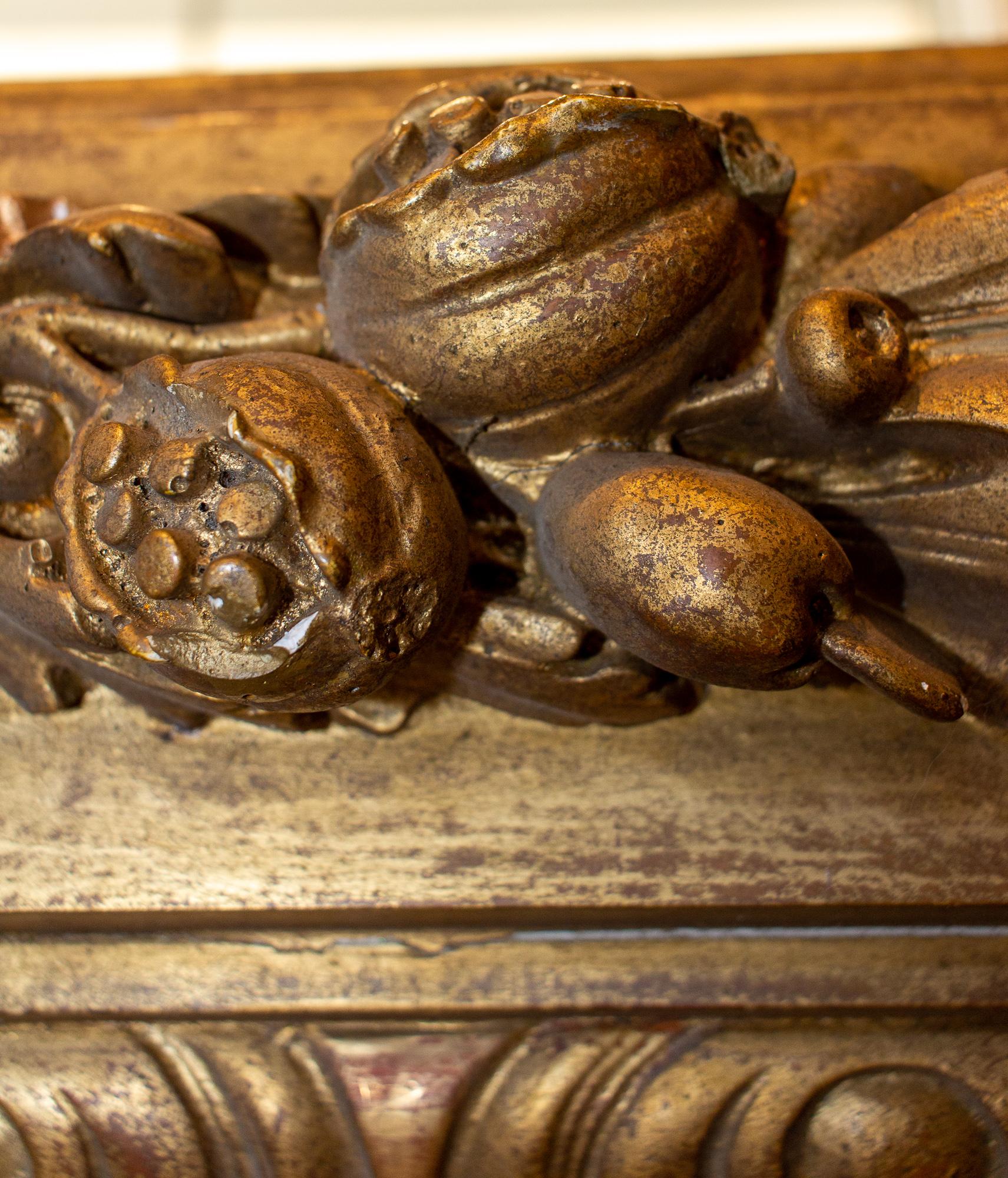 Large Antique French Gilt Floor Mirror with Carved Pomegranate & Leaf Details 11