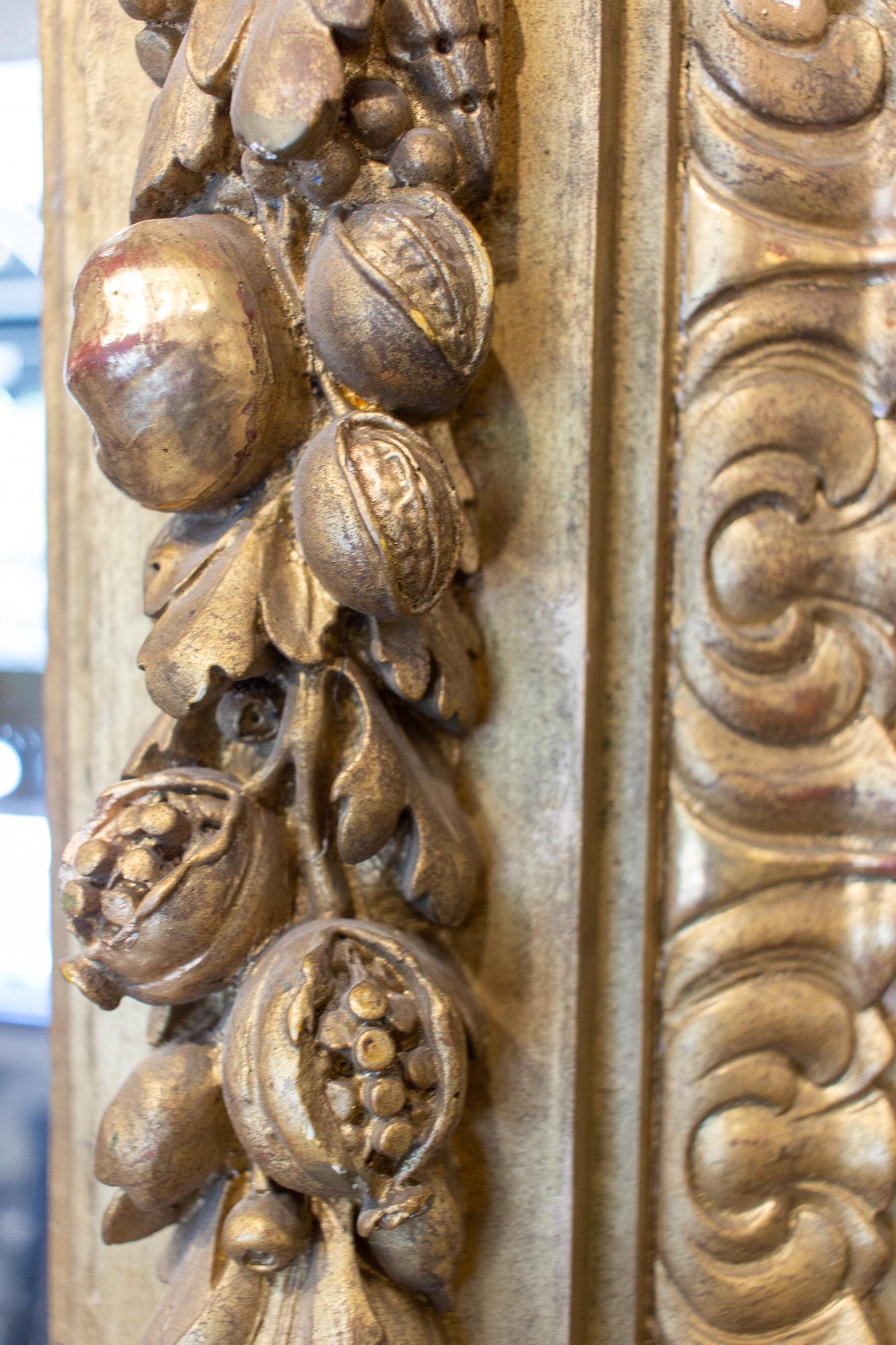 19th Century Large Antique French Gilt Floor Mirror with Carved Pomegranate & Leaf Details