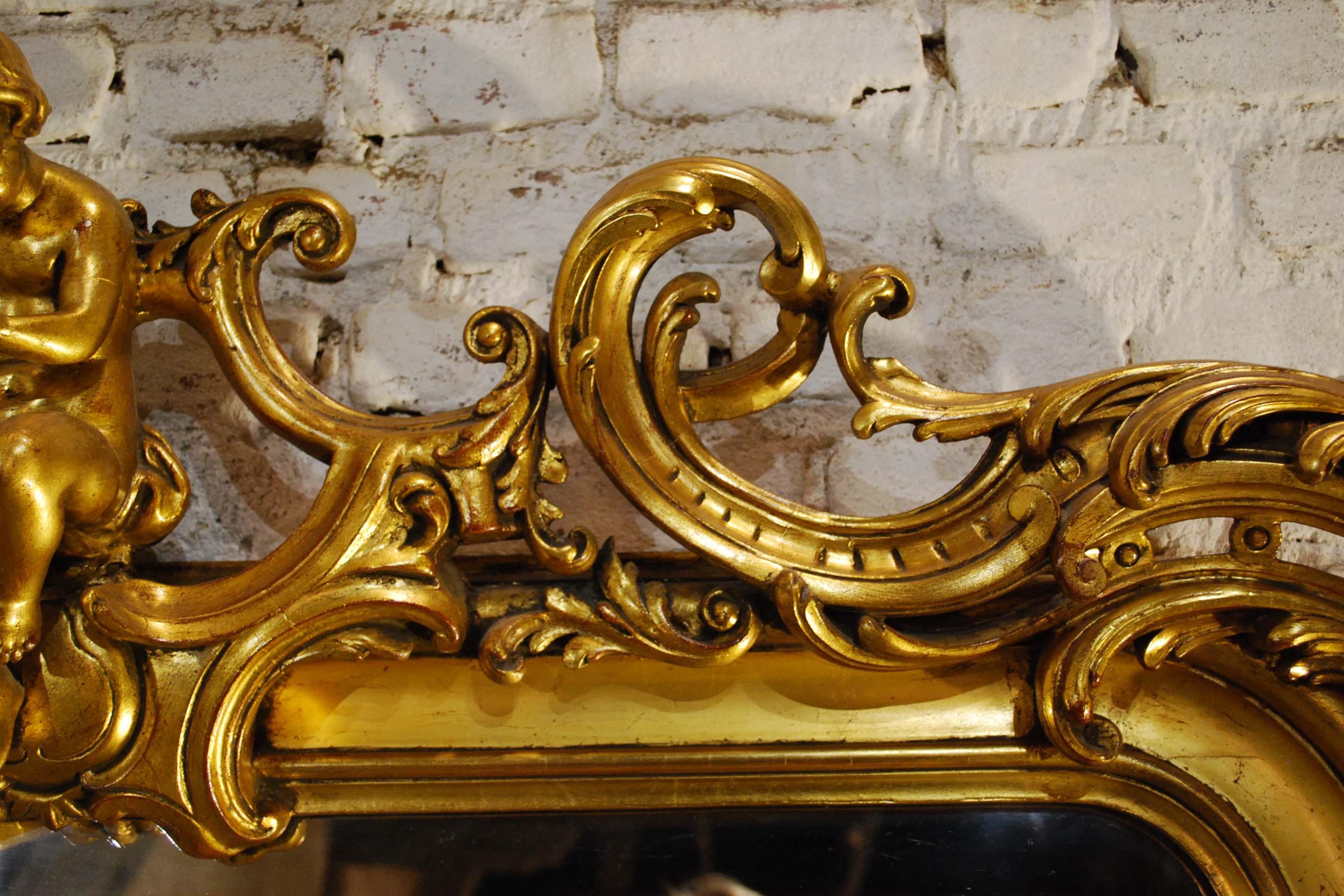 Large Antique French Gilt Louis Philippe Mirror with Putti 4