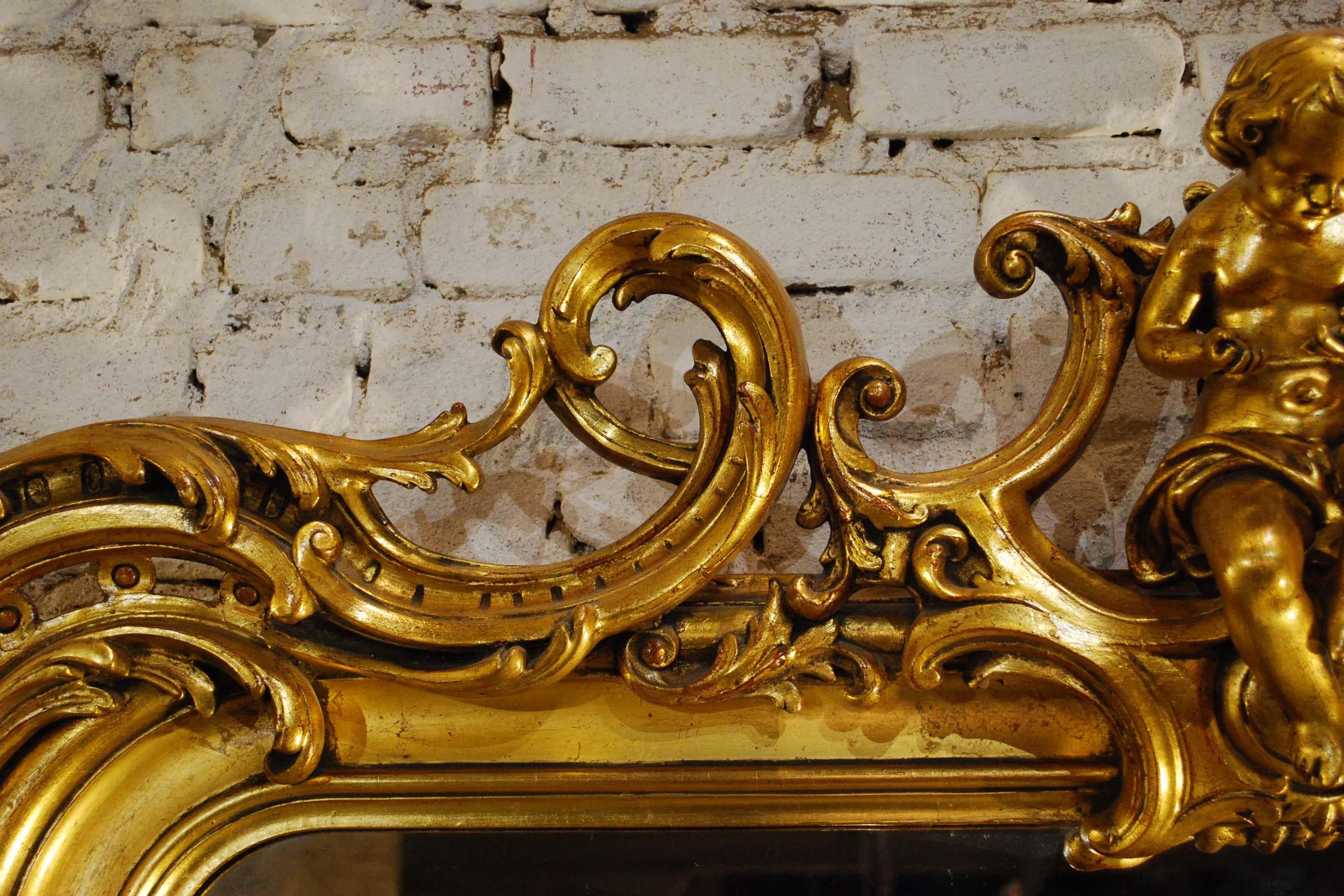 19th Century Large Antique French Gilt Louis Philippe Mirror with Putti