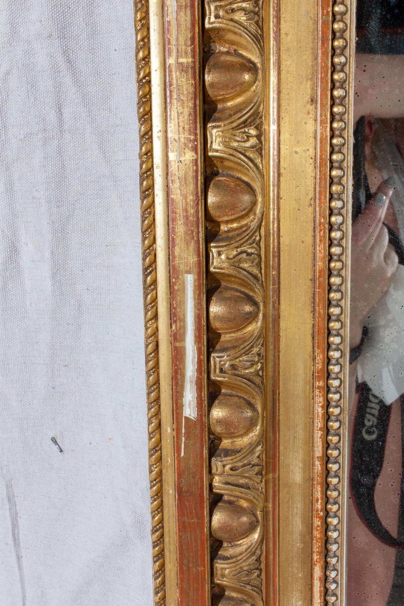 Large Antique French Gilt Mirror with Original Glass 1