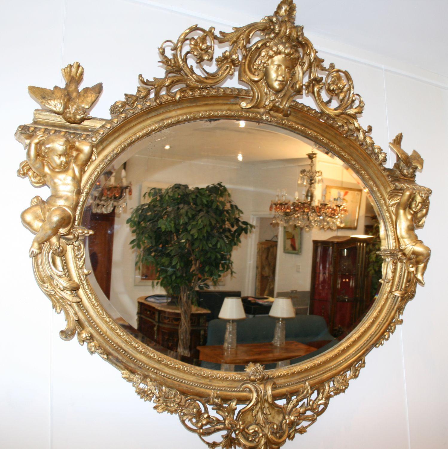 Louis XV Large Antique French Gilt Wood Mirror