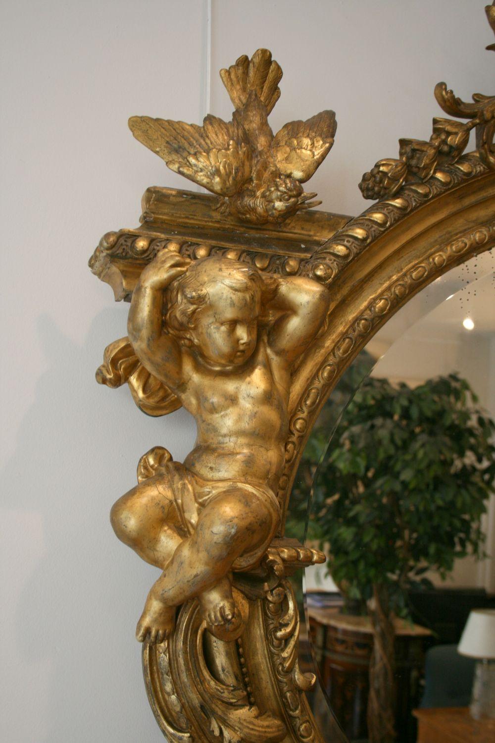 19th Century Large Antique French Gilt Wood Mirror