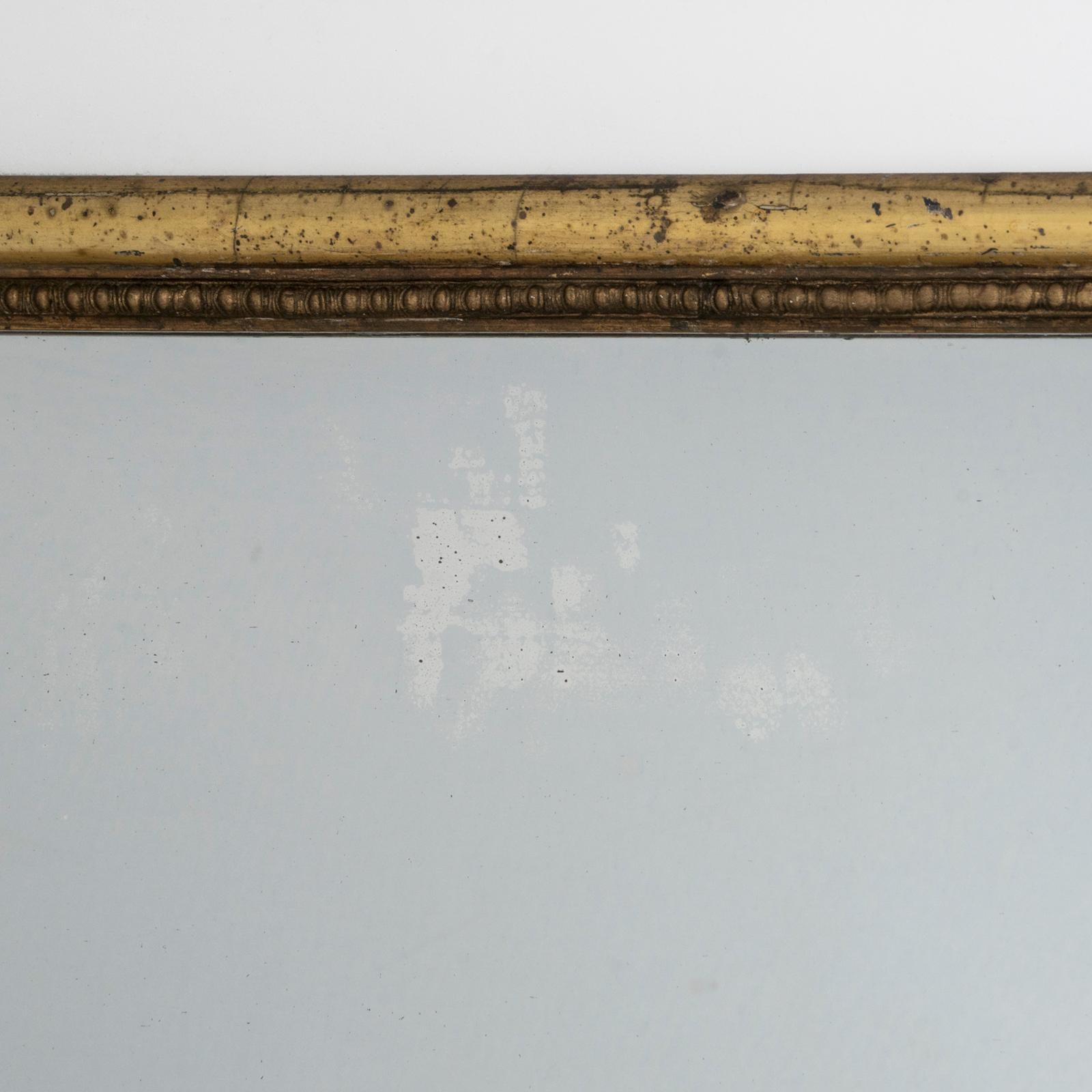 Hand-Crafted Large Antique French Giltwood 1900s Turn of the Century Rectangular Mirror For Sale