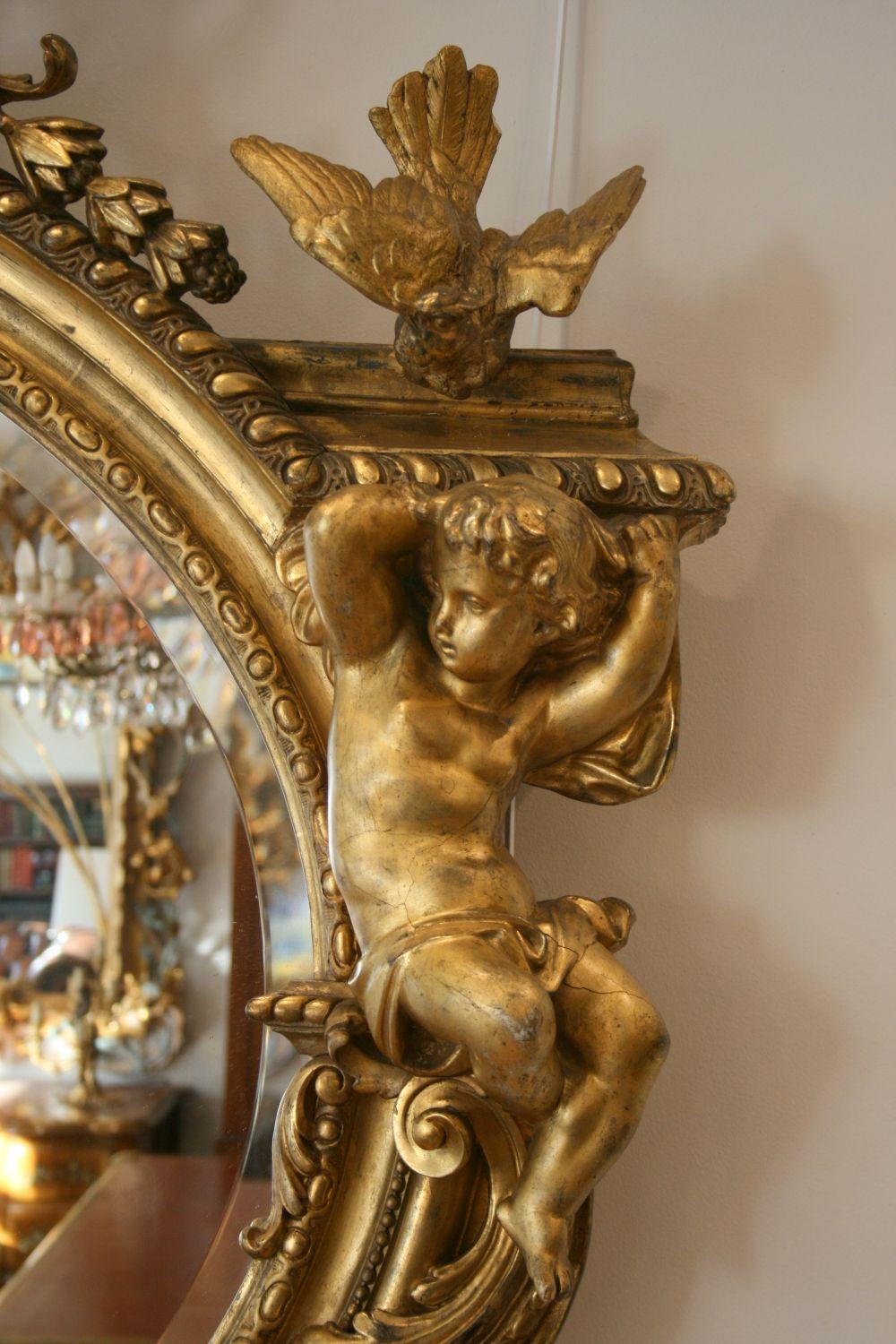 19th Century Large Antique French Giltwood Mirror