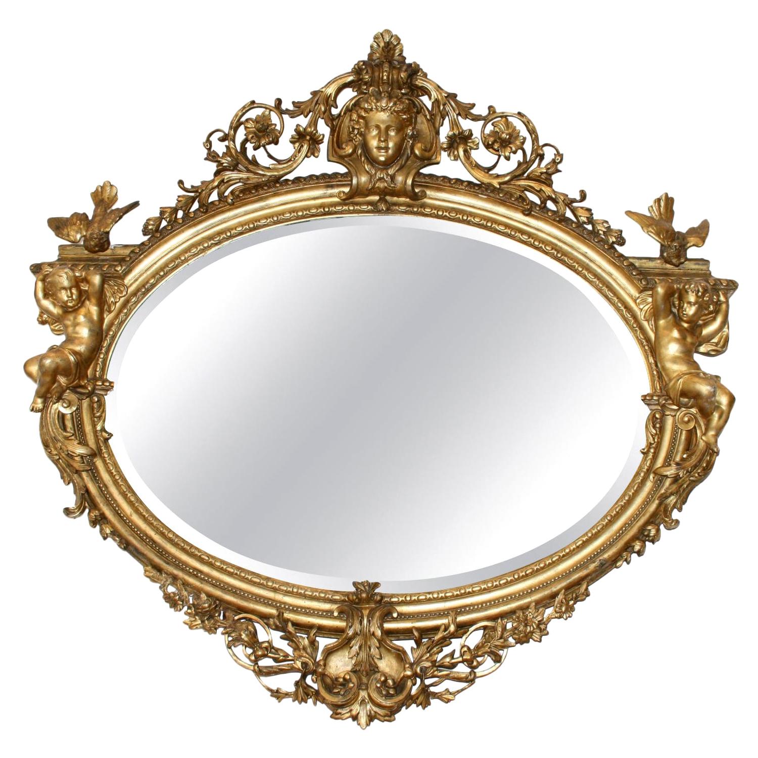 Large Antique French Giltwood Mirror
