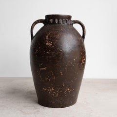 Large Antique French Glazed Terracotta Pottery Olive Oil Jar/Decorative Vase