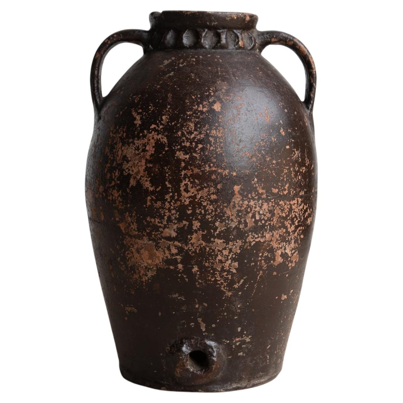 Grande vaso antico francese in terracotta smaltata per olio d'oliva / vaso decorativo