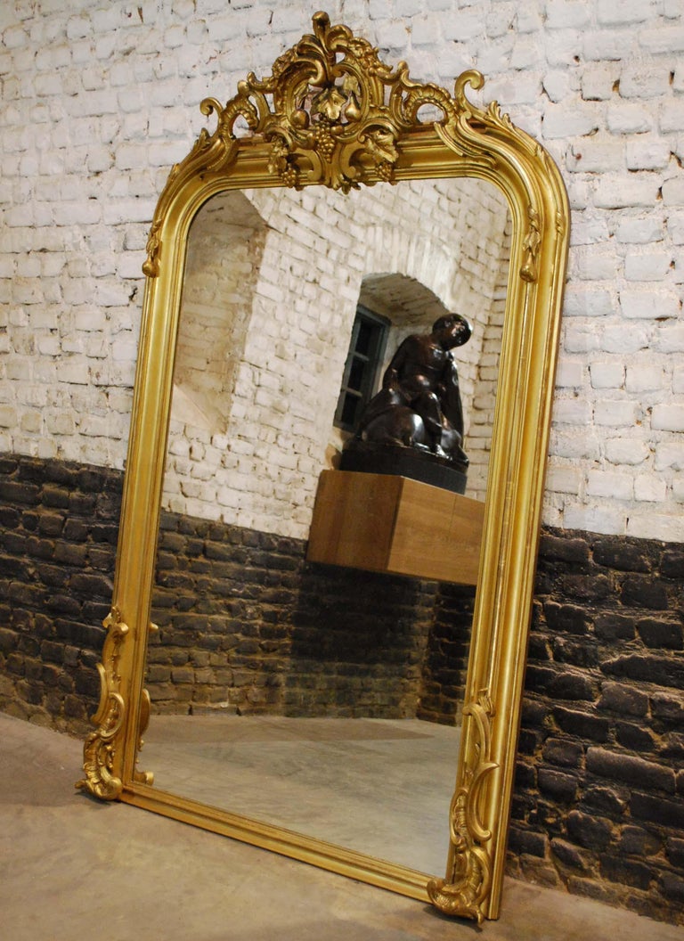 Large Antique French Gold Gilt Louis Philippe Mirror with Ornate Crest