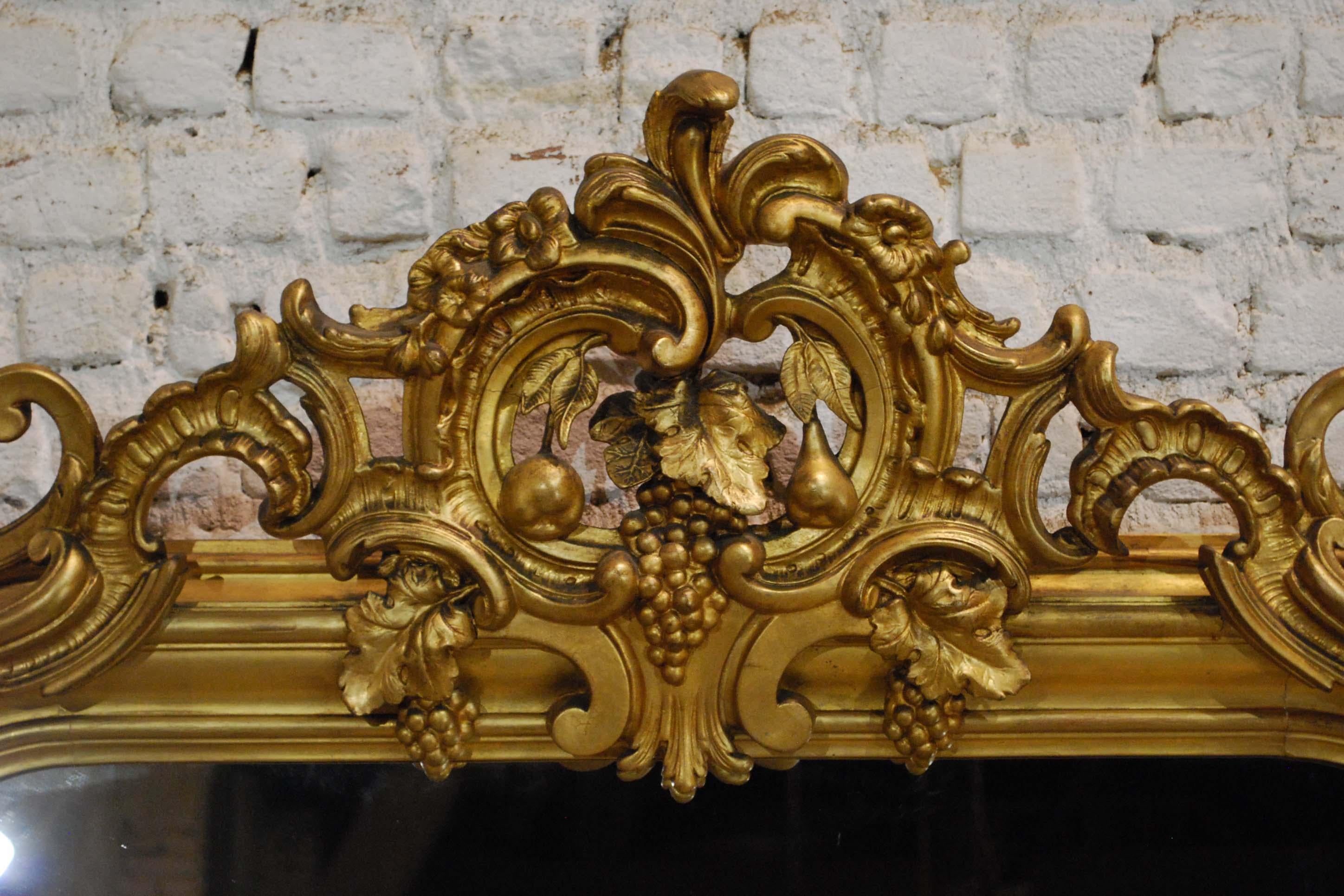 19th Century Large Antique French Gold Gilt Louis Philippe Mirror with Ornate Crest