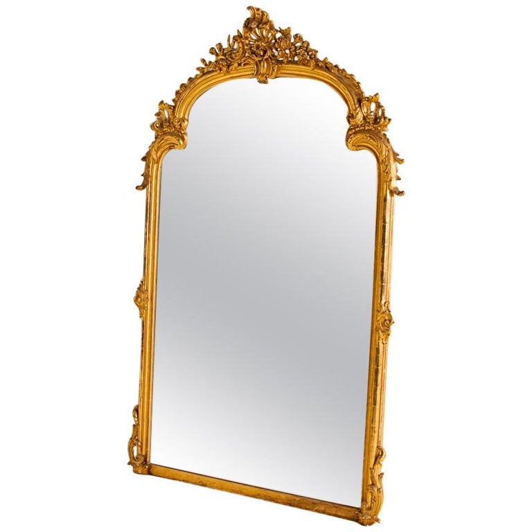 Large Antique French Gold Gilt Mirror, French Gold Gilt Mirror