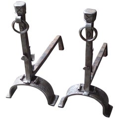 Large Antique French Gothic Andirons or Firedogs, 17th Century