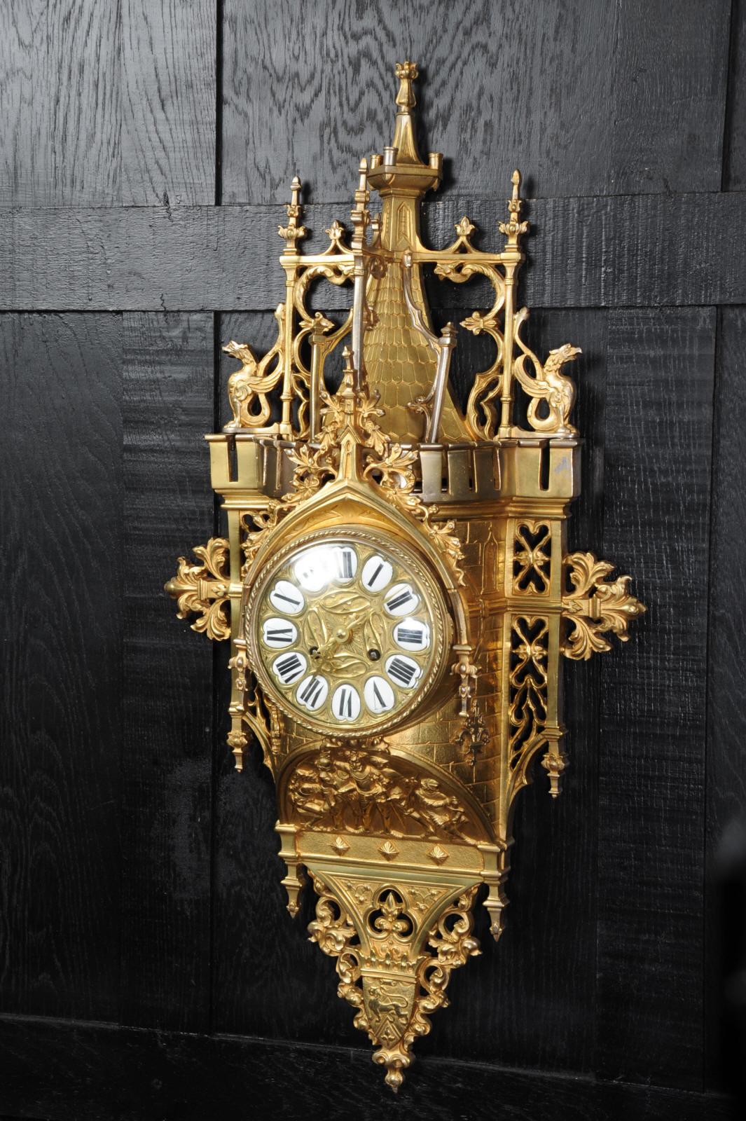 19th Century Large Antique French Gothic Cartel Wall Clock