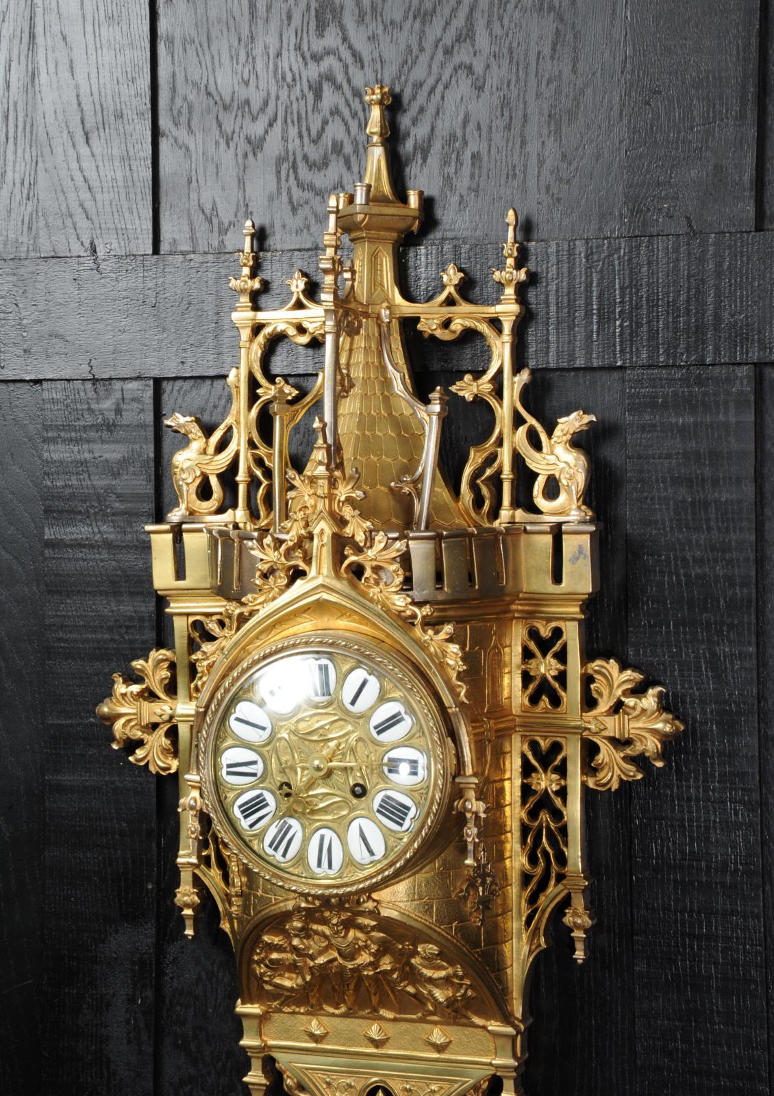 Bronze Large Antique French Gothic Cartel Wall Clock