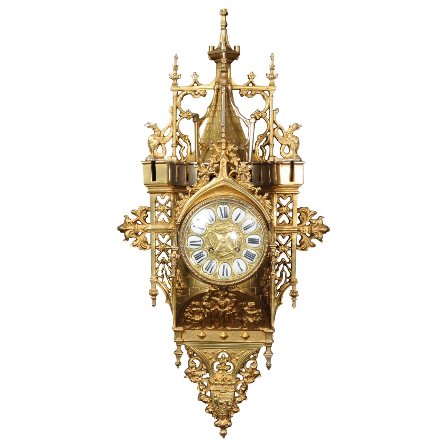 Large Antique French Gothic Cartel Wall Clock