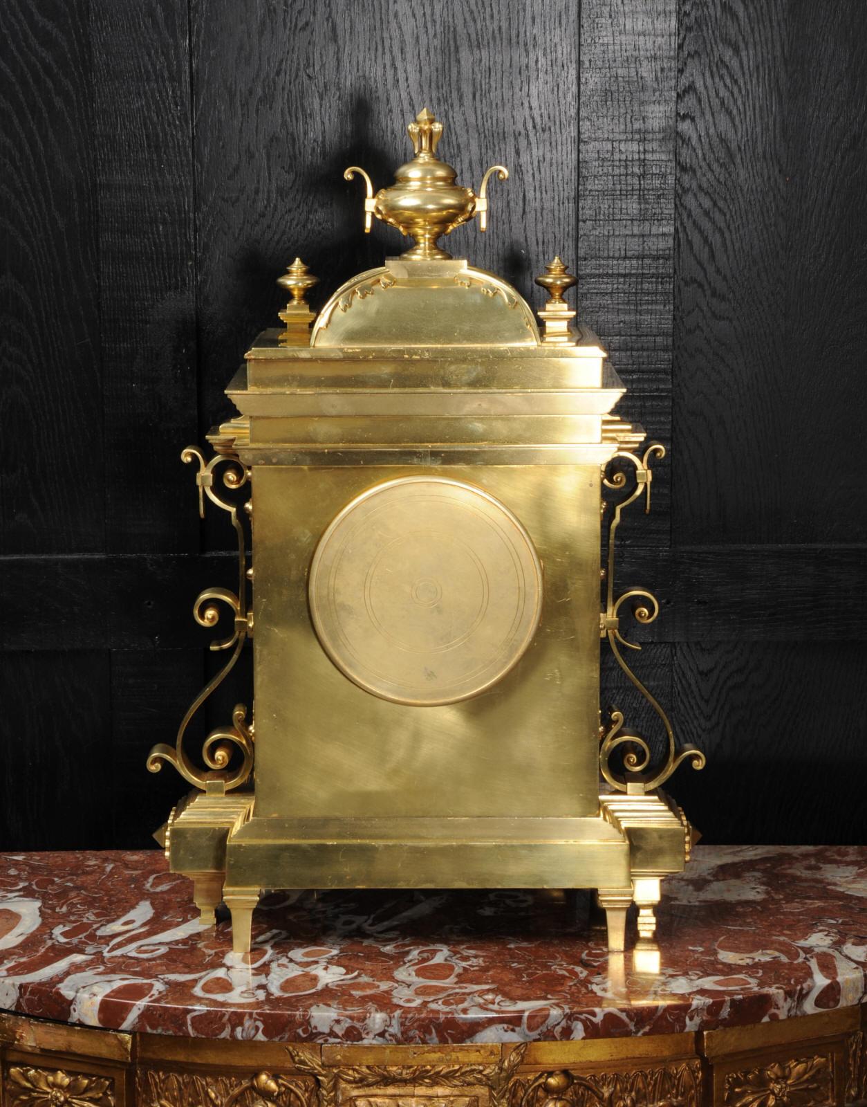 Large Antique French Gothic Gilt Bronze Clock 13