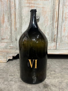Large Antique French Hand Blown and Painted Wine Bottle, Normandy, Circa 1880s
