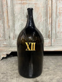 Large Antique French Hand Blown and Painted Wine Bottle, Normandy, Circa 1880s