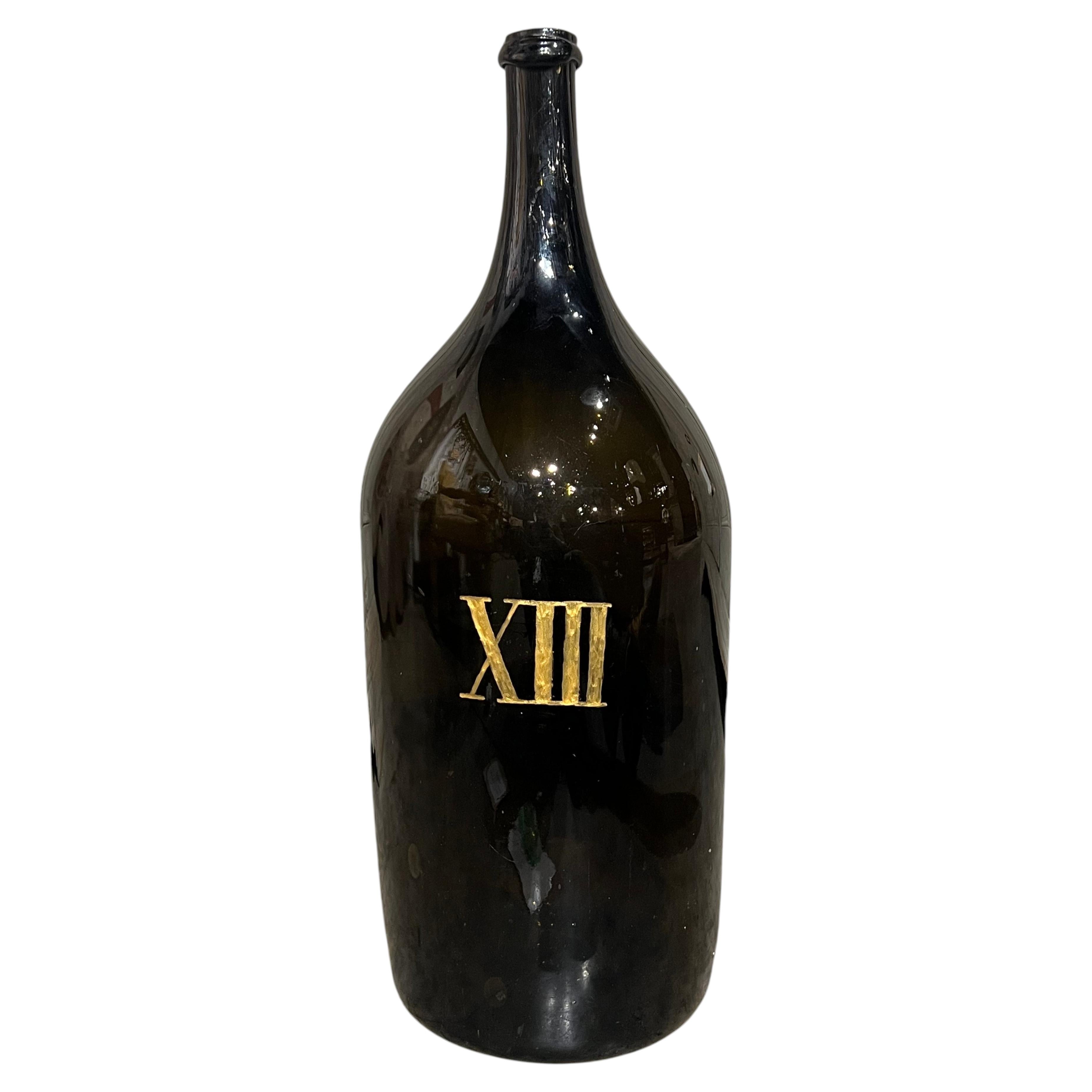Grande bottiglia di vino francese soffiata e dipinta a mano, Normandia, CIRCA 1880