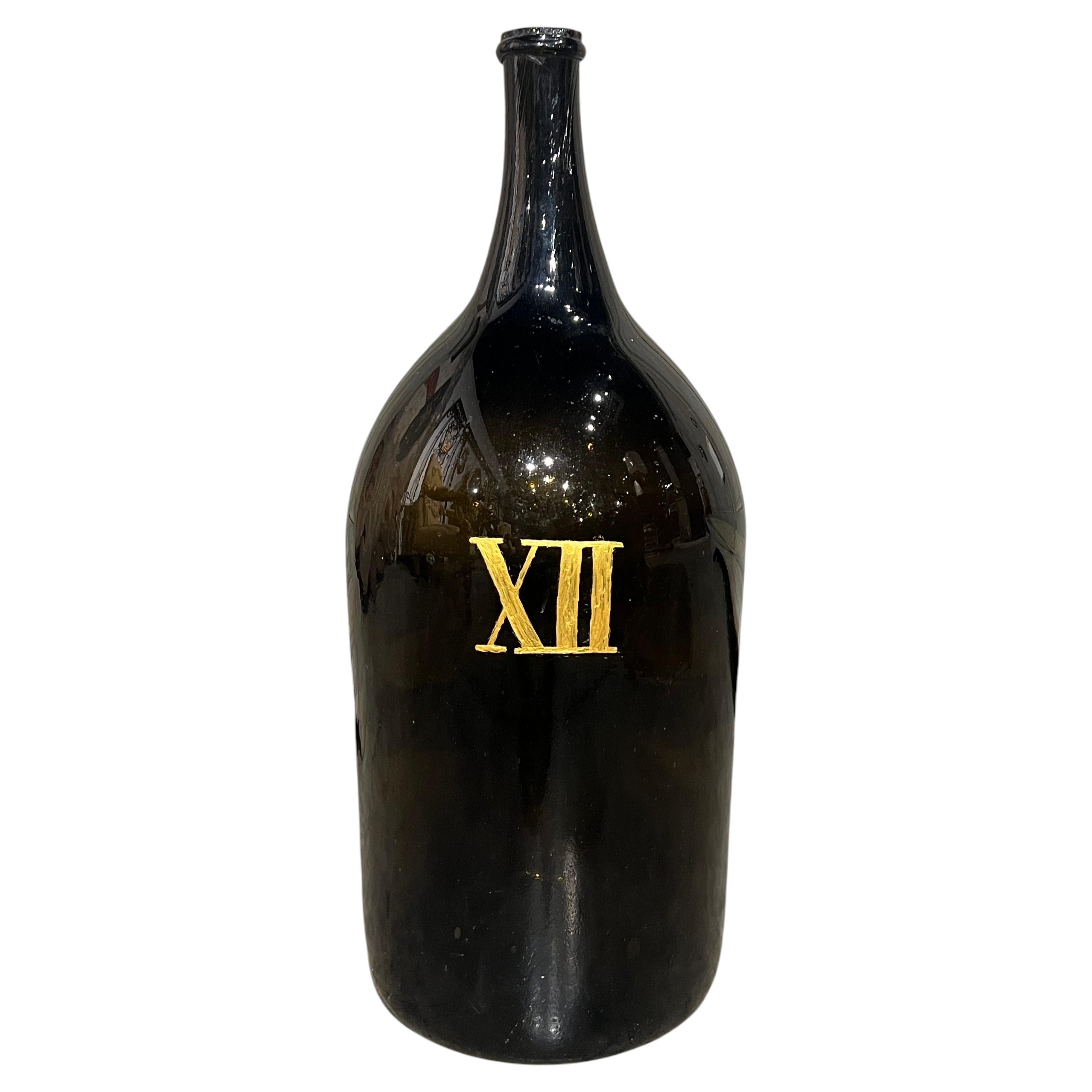 Large Antique French Hand Blown and Painted Wine Bottle, Normandy, Circa 1880s