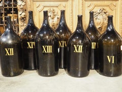 Large Antique French Hand Blown and Painted Wine Bottles, Normandy, Circa 1880s